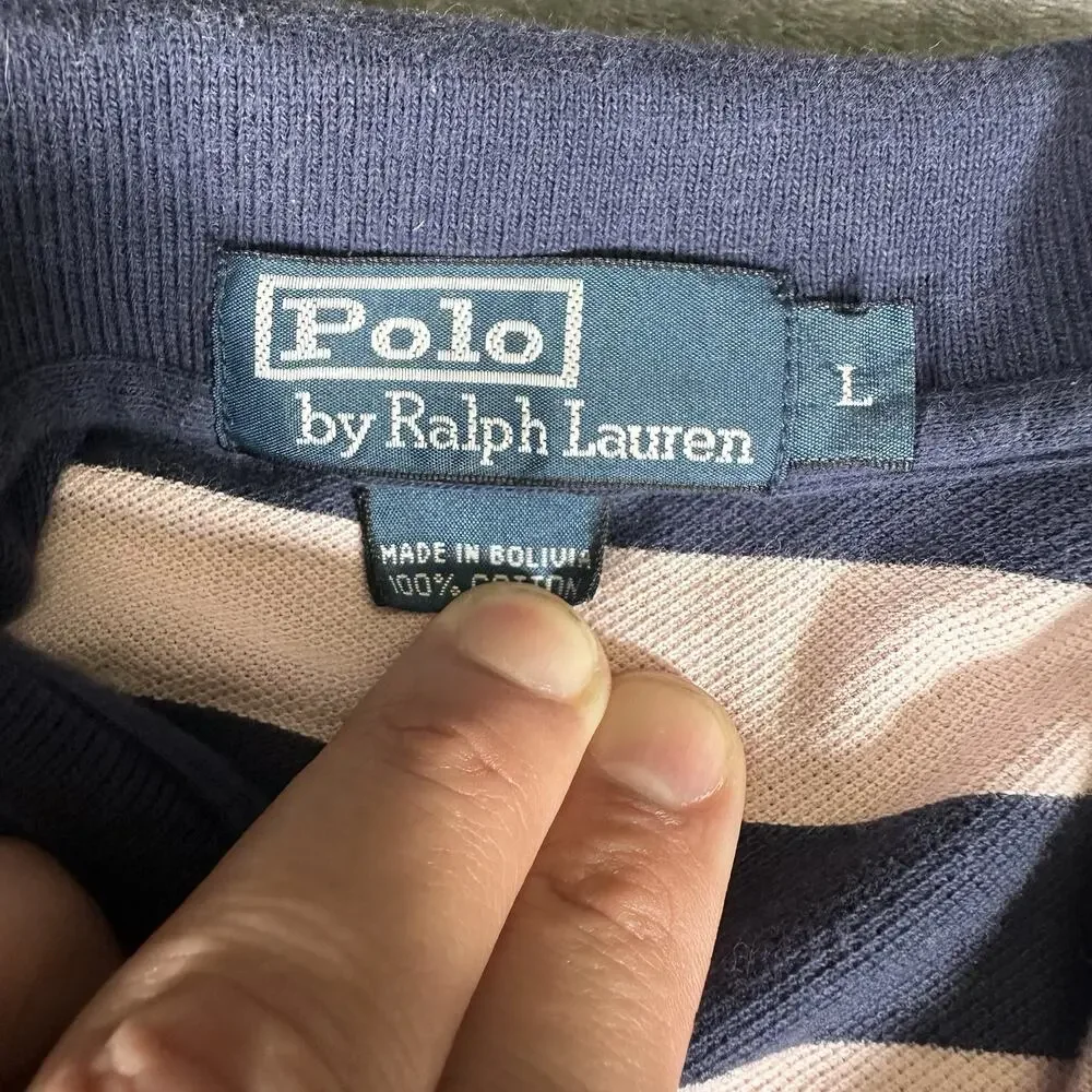 Polo Ralph Lauren Polo Shirt Mens Large Pink/Blue Striped Embroidered‎ Golf